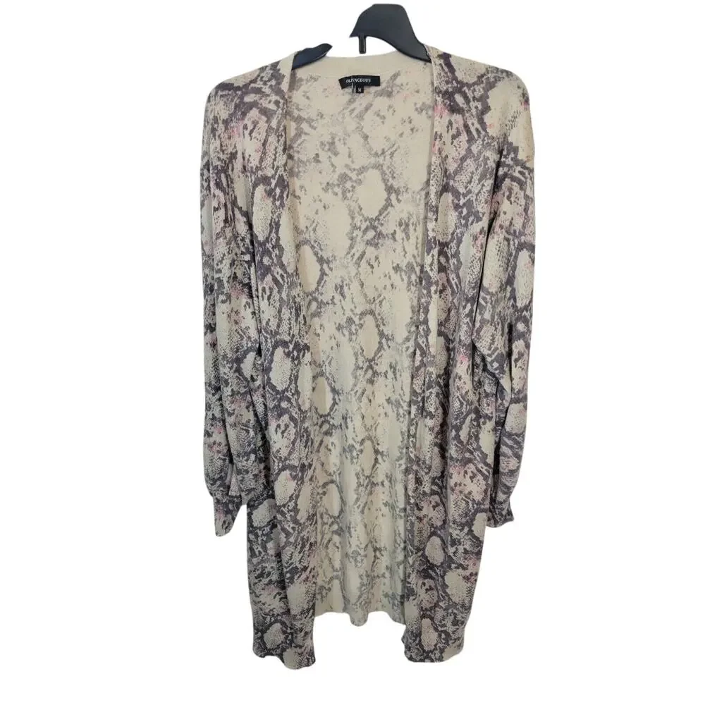 Olivaceous Tan Snakeskin Print Open Front Cardigan Sweater Women's Size Medium
